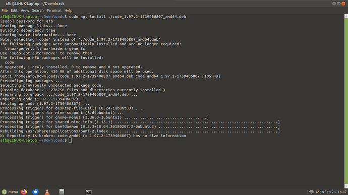 VSC Install Error