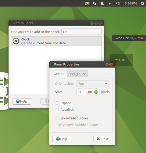 Screenshot of two floating MATE panels showing the time