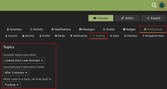 User → Preferences → Tracking options