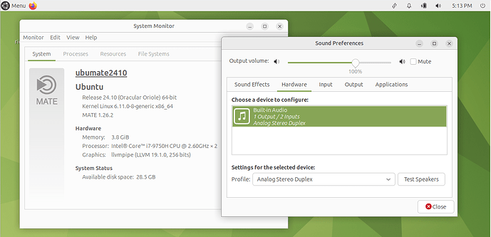 Ubuntu MATE 24.10 - Sound Preferences window