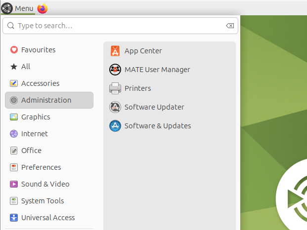 screenshot that shows "App Center" menu option